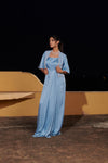 Śaśikalā (शशिकला) - Blue Embroidered Jacket with Drape Dress set