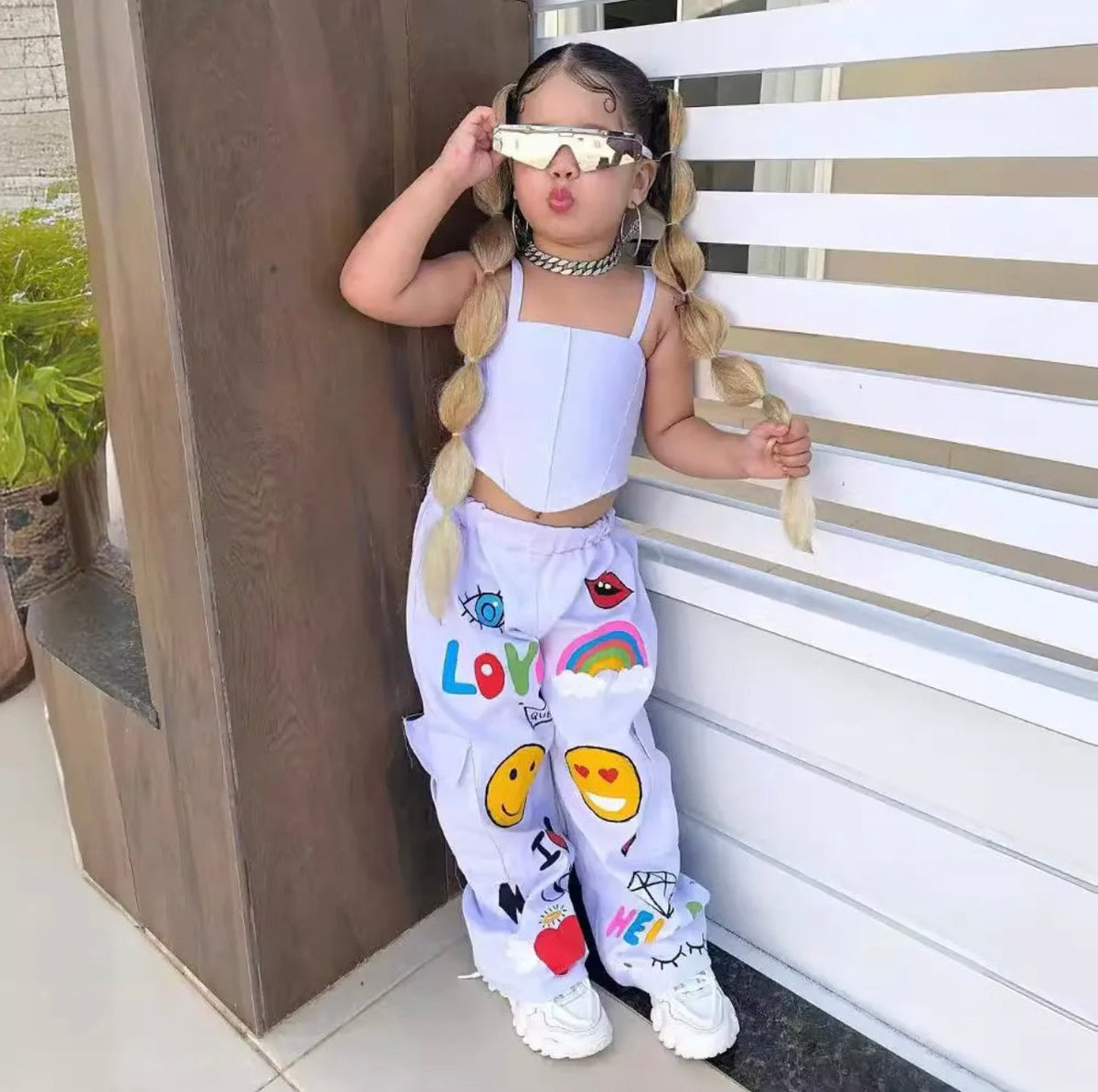 Corset & Cartoon Jogger Set - Vacation wear