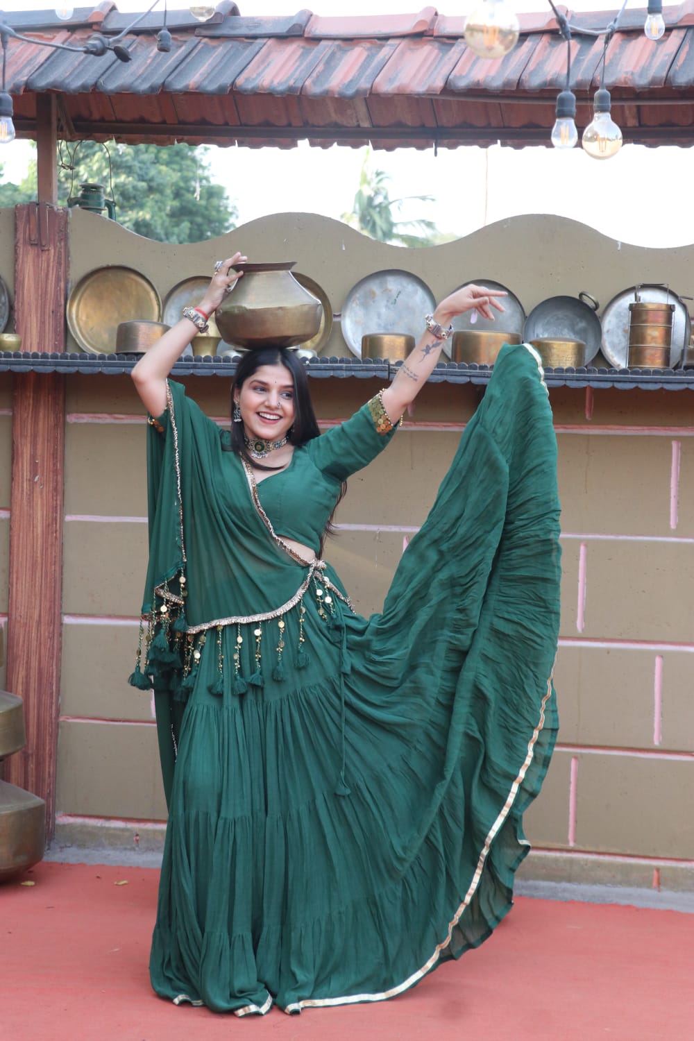 Haritā (हरिता) - Ghagra Choli with ￼ tassels